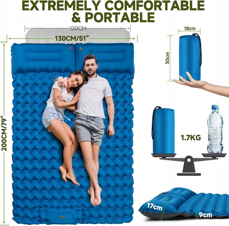 Podwójny materac kempingowy 200 × 130 cm z pompką nożną- Forrinx