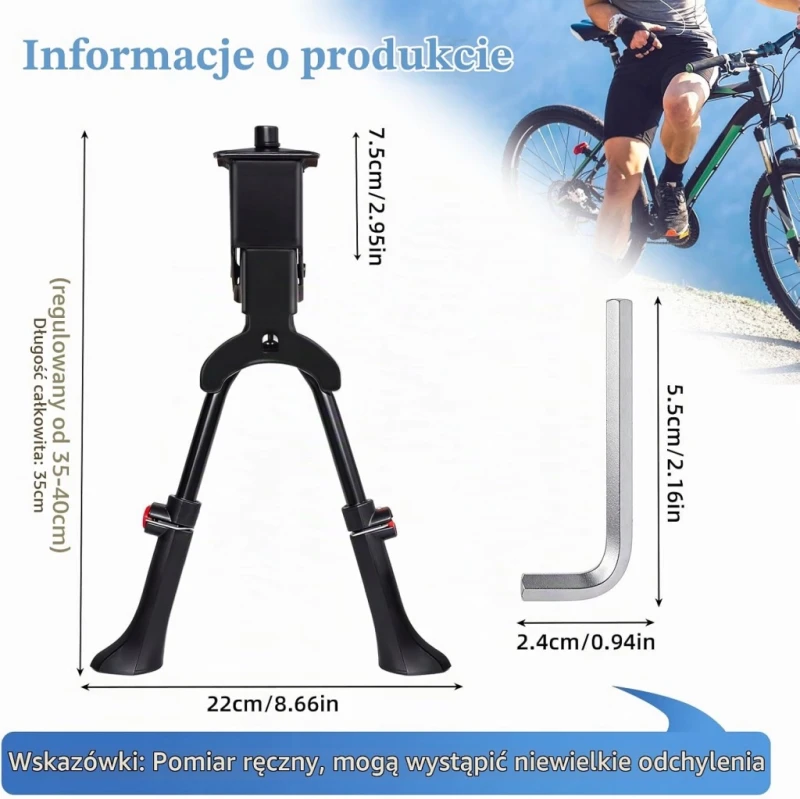 Regulowany stojak rowerowy aluminiowy 35–40 cm 24–29", Stopka rowerowa
