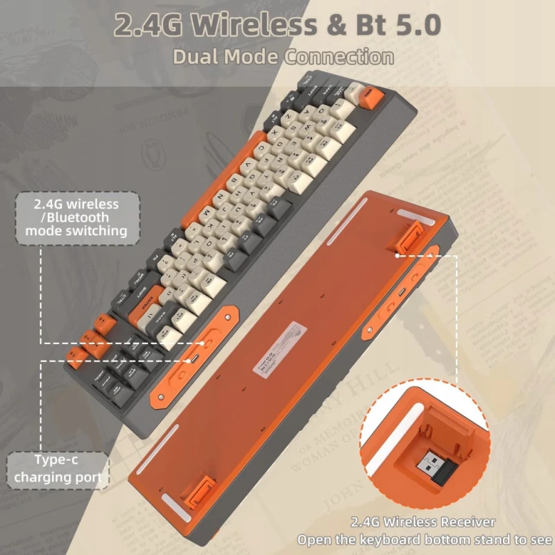 Mambasnake M87 TKL klawiatura bezprzewodowa Bluetooth 5.0 2,4 GHz
