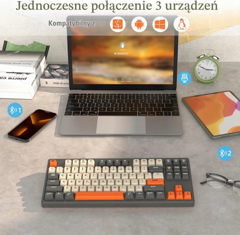 Mambasnake M87 TKL klawiatura bezprzewodowa Bluetooth 5.0 2,4 GHz