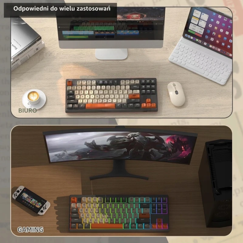 Mambasnake M87 TKL klawiatura bezprzewodowa Bluetooth 5.0 2,4 GHz