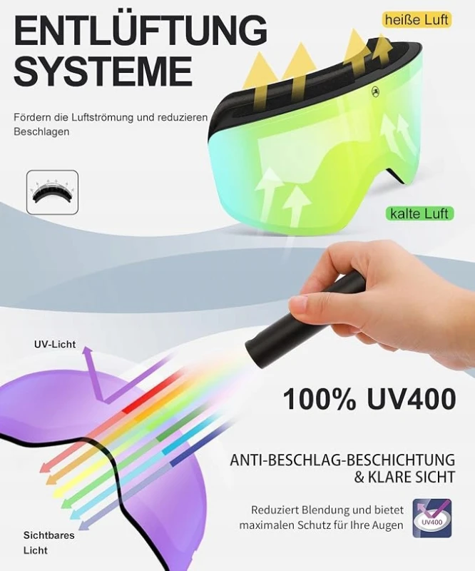 Gogle narciarskie fotochromowe Anti-Fog OTG bezramkowe UV- Lecage