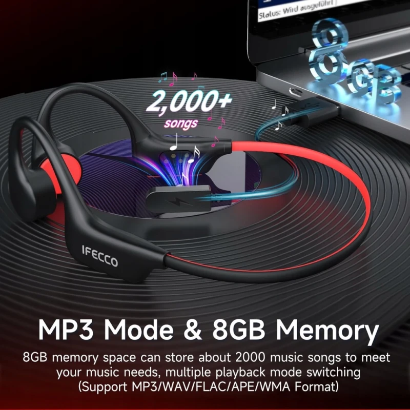 Ifecco słuchawki kostne Bluetooth 6.0 IP68 MP3 8 GB do pływania