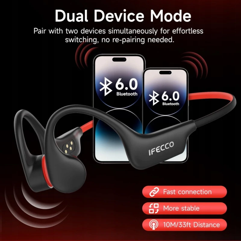Ifecco słuchawki kostne Bluetooth 6.0 IP68 MP3 8 GB do pływania