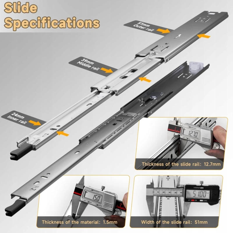 Prowadnice do szuflad 700 mm pełny wysuw blokada 50 kg 2 szt.- Aolisheng