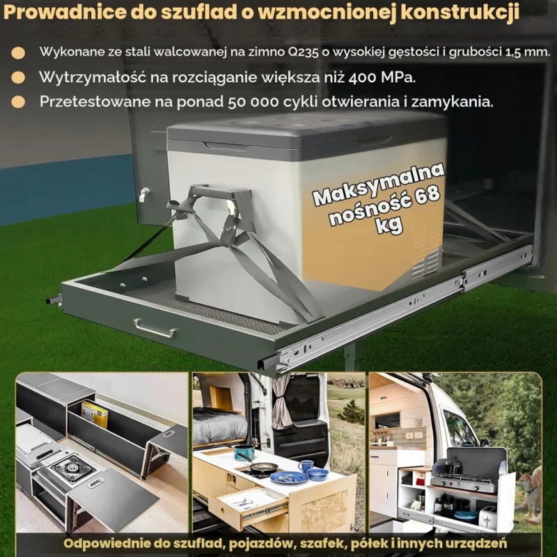 Prowadnice do szuflad 700 mm pełny wysuw blokada 50 kg 2 szt.- Aolisheng