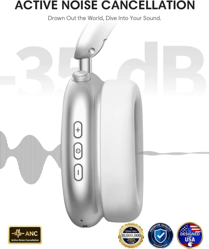 Wentronic Y02 słuchawki bezprzewodowe srebrne ANC Bluetooth 5.4 55 h