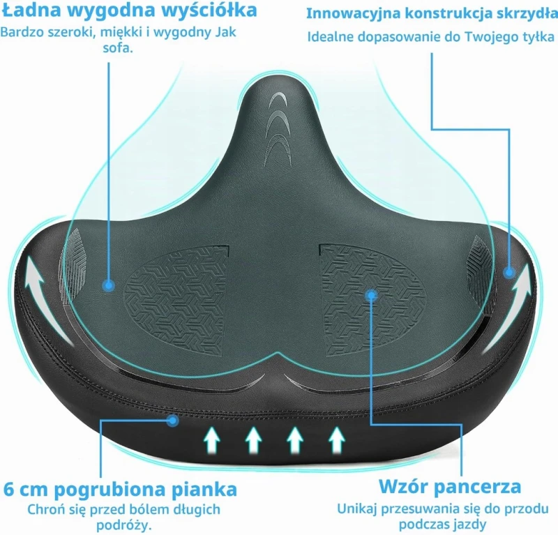 CDYWD siodełko rowerowe XXL 30x36 cm pianka memory 6 cm wodoodporne