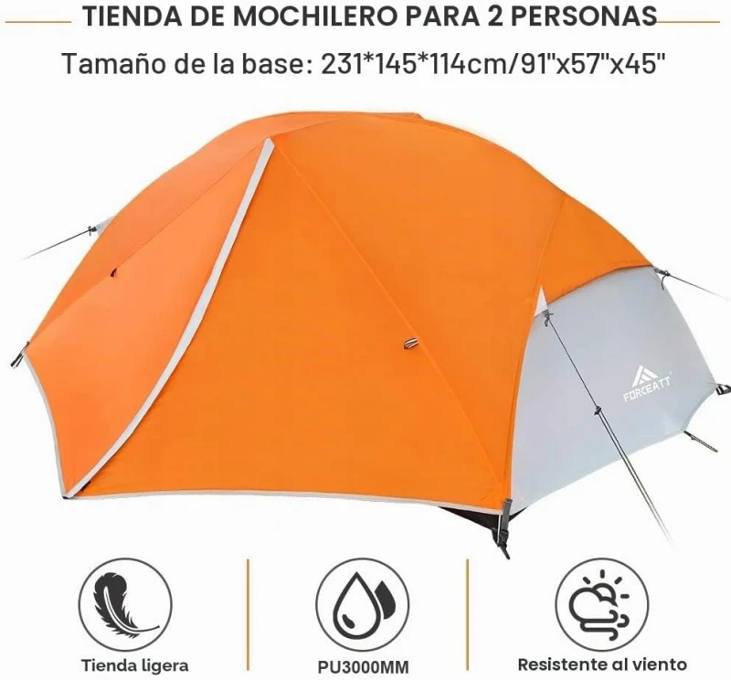 Forceatt namiot 2-osobowy 225x135x110 cm 2,5 kg dwuwarstwowy