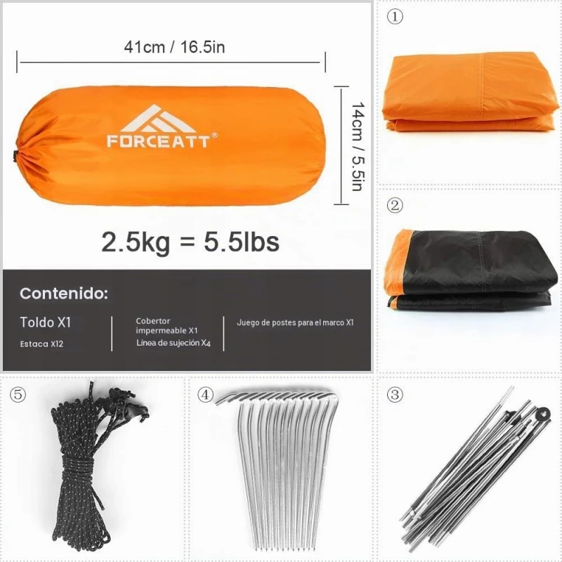 Forceatt namiot 2-osobowy 225x135x110 cm 2,5 kg dwuwarstwowy
