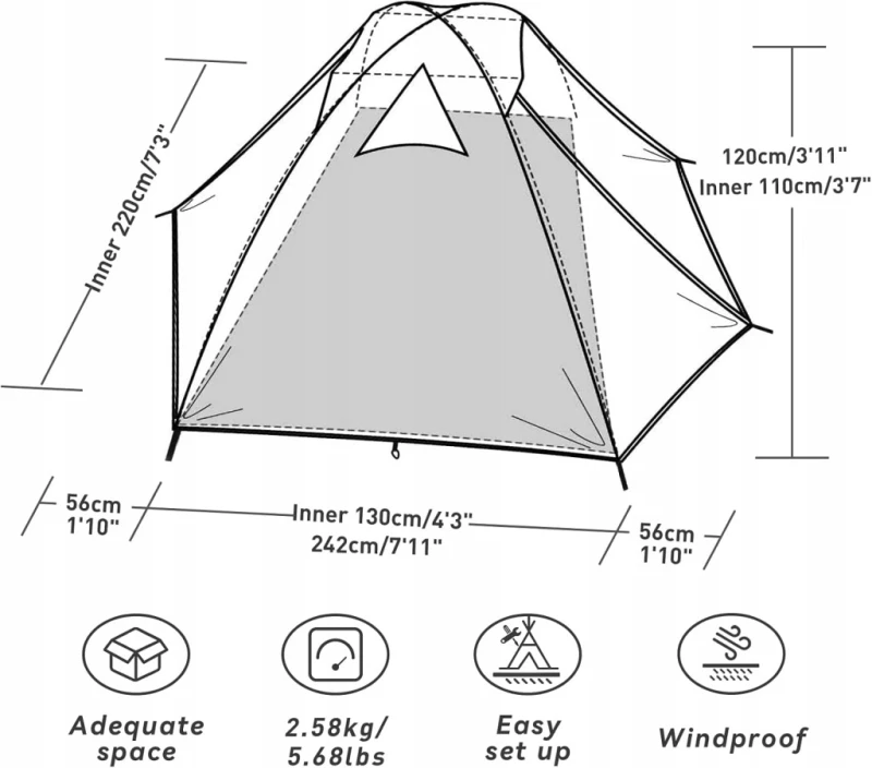 Forceatt namiot 2-osobowy 3-4 sezony 2,58 kg aluminiowy stelaż