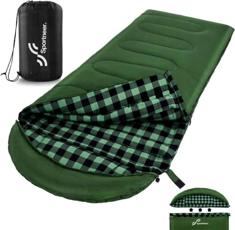 Sportneer śpiwór flanelowy 220x85 cm 0-15°C z odpinanym kapturem- Outlet