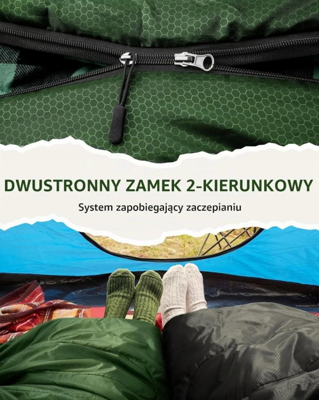 Sportneer śpiwór flanelowy 220x85 cm 0-15°C z odpinanym kapturem- Outlet