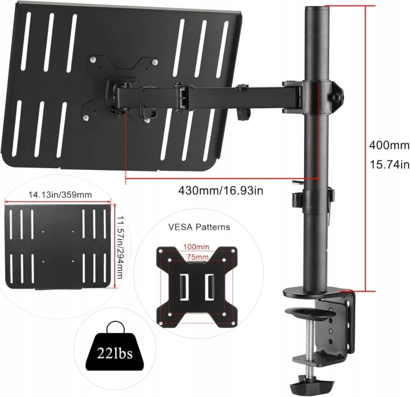 Suptek MD6421TP004 uchwyt monitor 13-27" z tacą na laptopa VESA