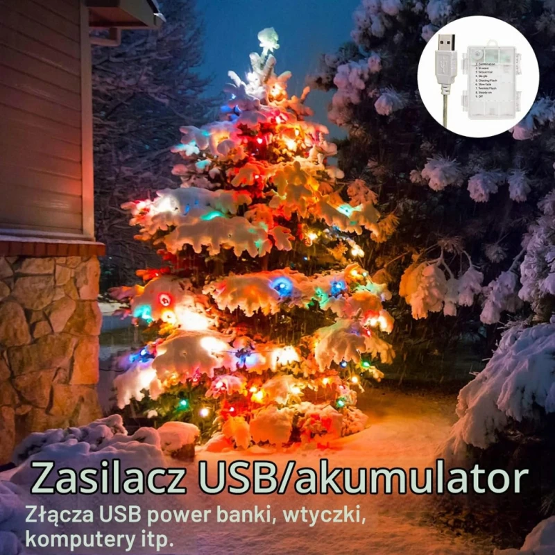 Girlanda świetlna 12 m 100 LED USB/baterie 8 trybów IP44 timer- taiyongkang