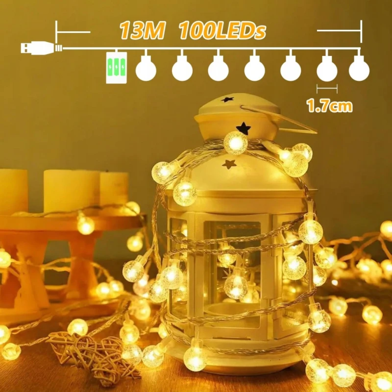 Taiyongkang łańcuch świetlny 13 m 100 LED USB/baterie IP44 pilot