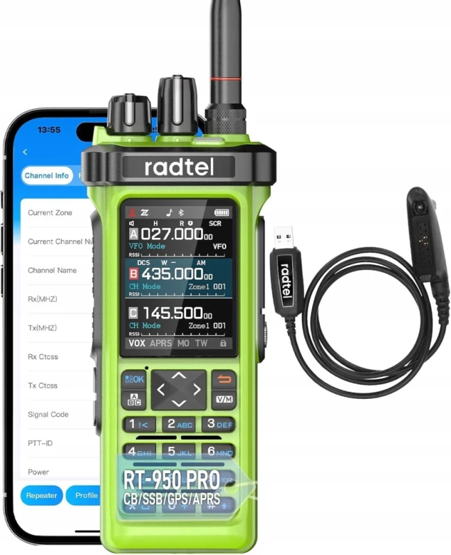 Radtel RT-950 PRO radio ręczne 10 W GPS APRS Bluetooth USB-C zielone