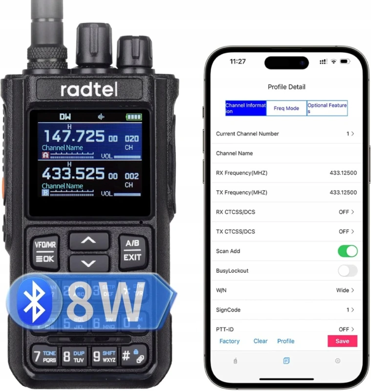 Radtel RT-900 radio ręczne 8 W VHF/UHF 256 kanałów 2200 mAh- Outlet