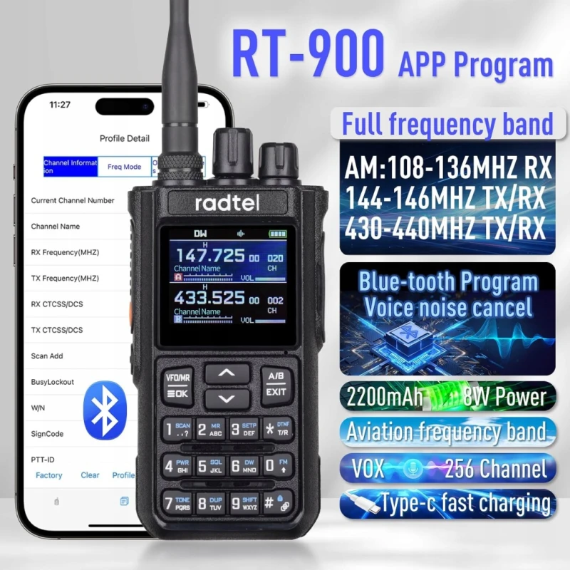 Radtel RT-900 radio ręczne 8 W VHF/UHF 256 kanałów 2200 mAh- Outlet