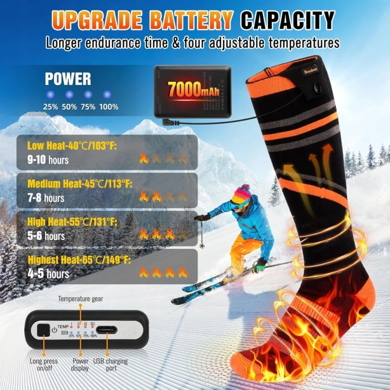 Podgrzewane skarpetki 7000 mAh L 36-43 4 poziomy do 65°C- Beedove