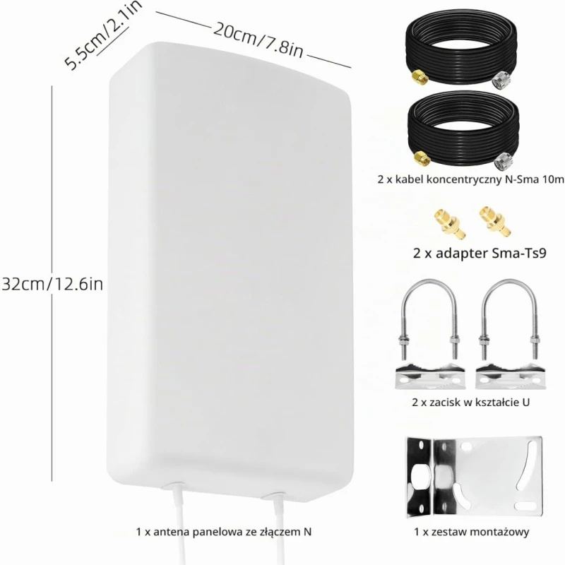 Antena panelowa 4G LTE 5G MIMO 698-4000 MHz 18 dBi IP67