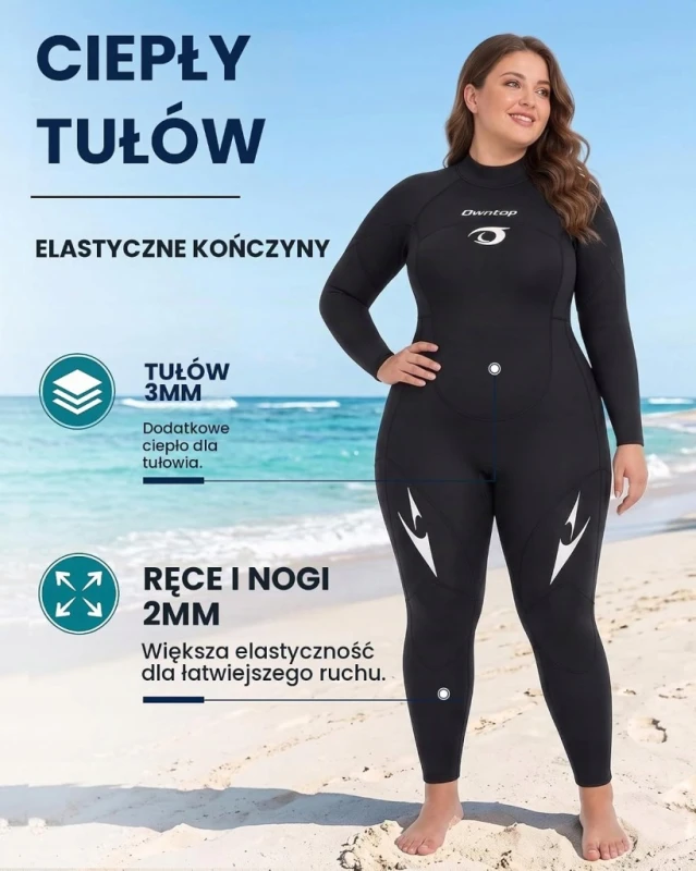 Owntop kombinezon neoprenowy 3/2 mm 4XL do nurkowania i surfingu