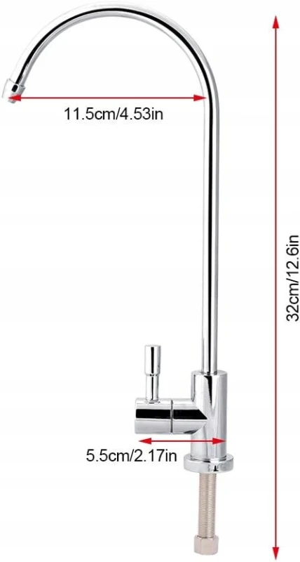 DEWIN kran do filtra wody 1/4" stal nierdzewna chrom 360° RO kuchenny