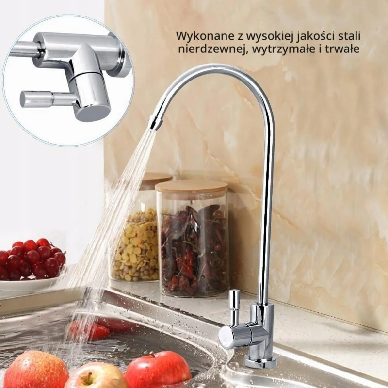 DEWIN kran do filtra wody 1/4" stal nierdzewna chrom 360° RO kuchenny