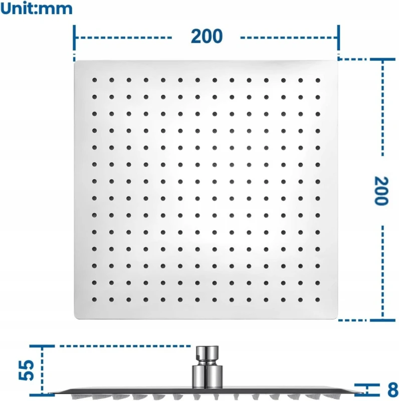 Auralum Rainfall deszczownica 8" stal 304 chrom G1/2 360°