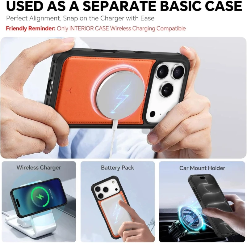 TUCCH etui 2w1 do iPhone 17 Pro 6,3" RFID pomarańczowe z paskiem