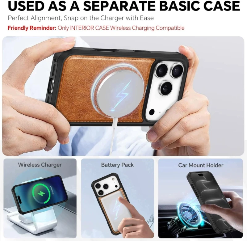 TUCCH etui 2w1 do iPhone 17 Pro, 18 Pro 6,3" RFID jasnobrązowe