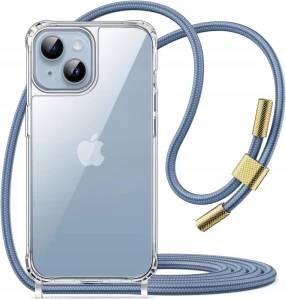 JETech etui iPhone 14 6,1" przezroczyste z niebieskim paskiem Crossbody