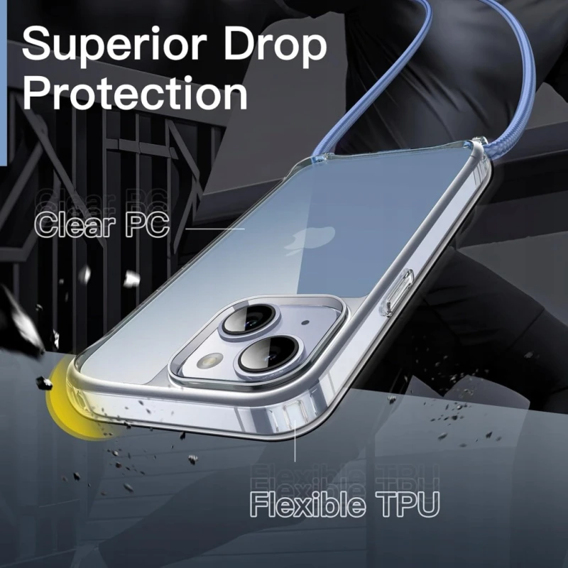 JETech etui iPhone 14 6,1" przezroczyste z niebieskim paskiem Crossbody