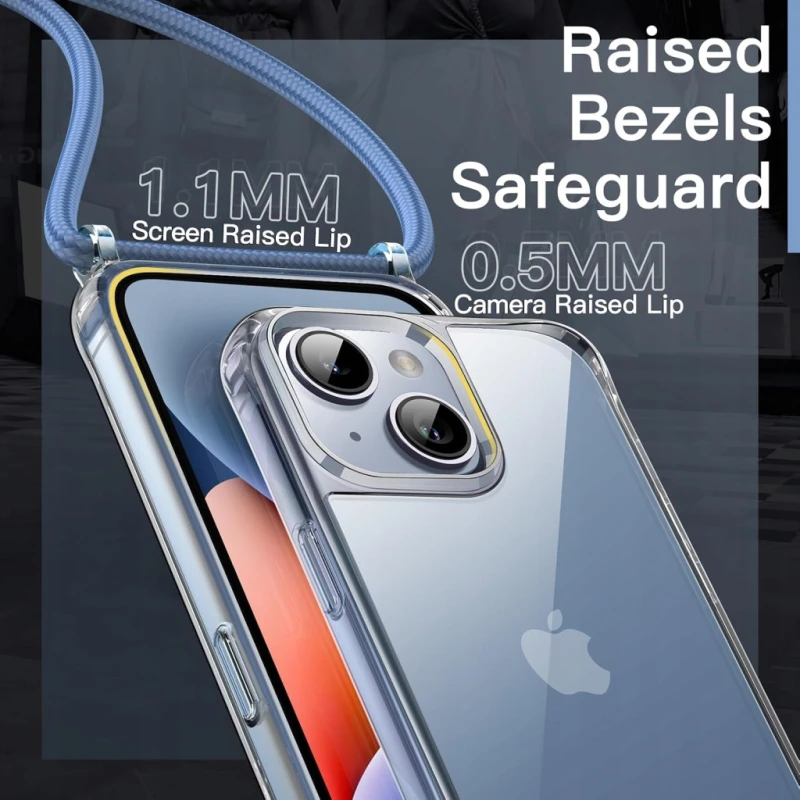JETech etui iPhone 14 6,1" przezroczyste z niebieskim paskiem Crossbody