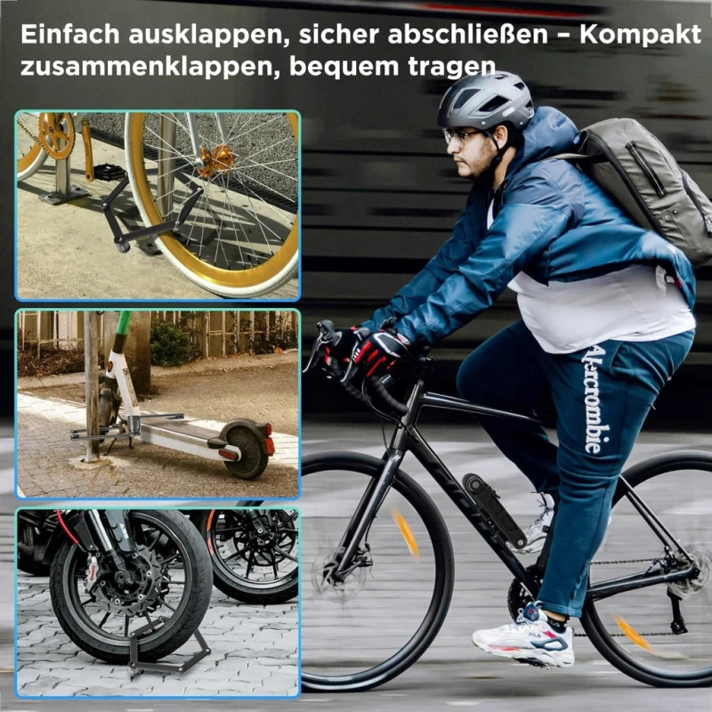 Evermotor zapięcie rowerowe składane 85 cm hartowana stal z uchwytem