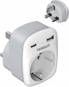 TESSAN adapter podróżny UK typ G Schuko USB-C USB-A 3250 W 3w1