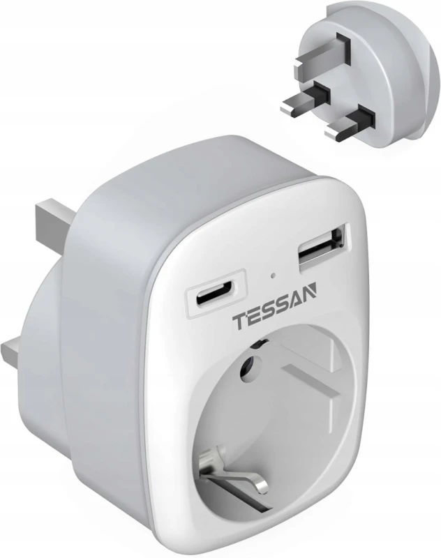 TESSAN adapter podróżny UK typ G Schuko USB-C USB-A 3250 W 3w1