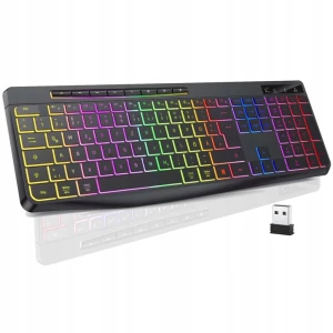 TECURS klawiatura bezprzewodowa 2,4 GHz QWERTZ LED gamingowa czarna