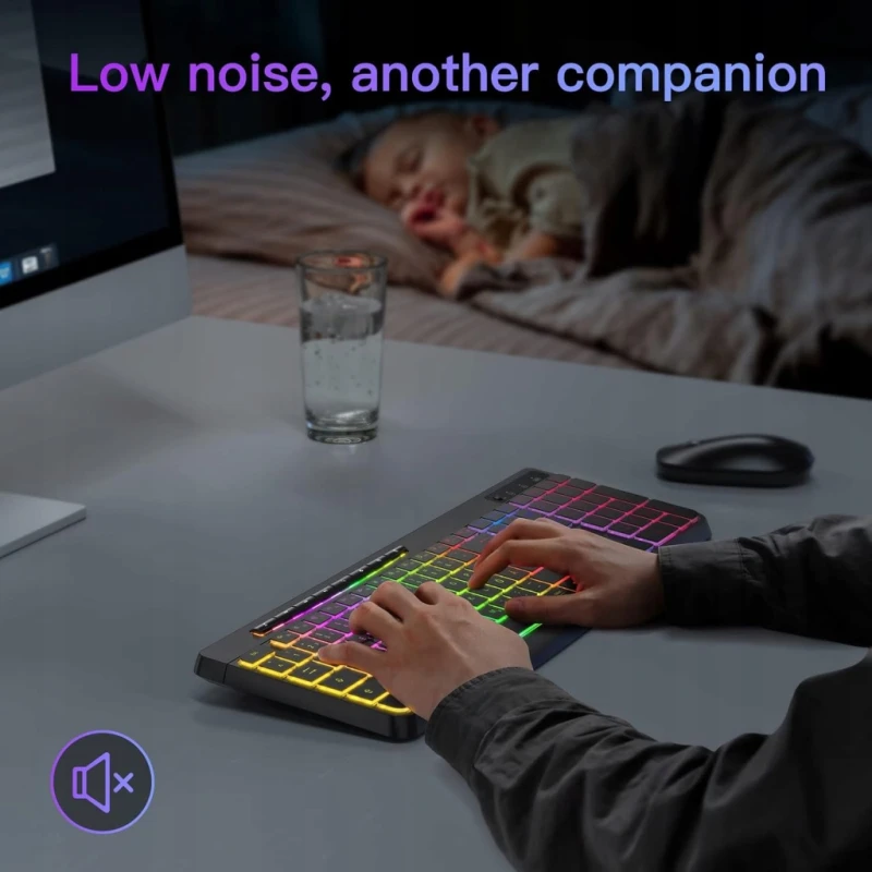 TECURS klawiatura bezprzewodowa 2,4 GHz QWERTZ LED gamingowa czarna